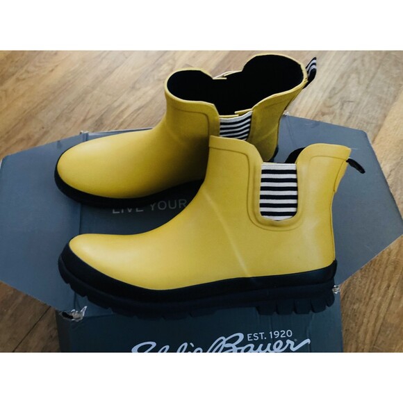 The Great x Eddie Bauer Greta Chelsea Rain Boots 10 Ankle Yellow Amber - Picture 10 of 12